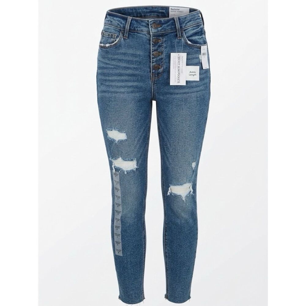 Old Navy Rockstar Super Skinny High-Rise Distressed Ankle Skinny Jeans - Blue